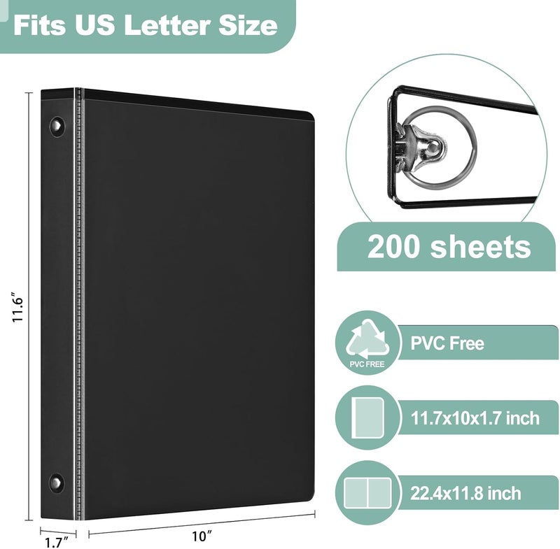 SUIN Economy 1-Inch 3-Ring-Binder, Customizable Clear View Cover, for US Letter Size 8-1/2 x 11'', Perfect for Office/School (Black - 2 Packs) - Image 2